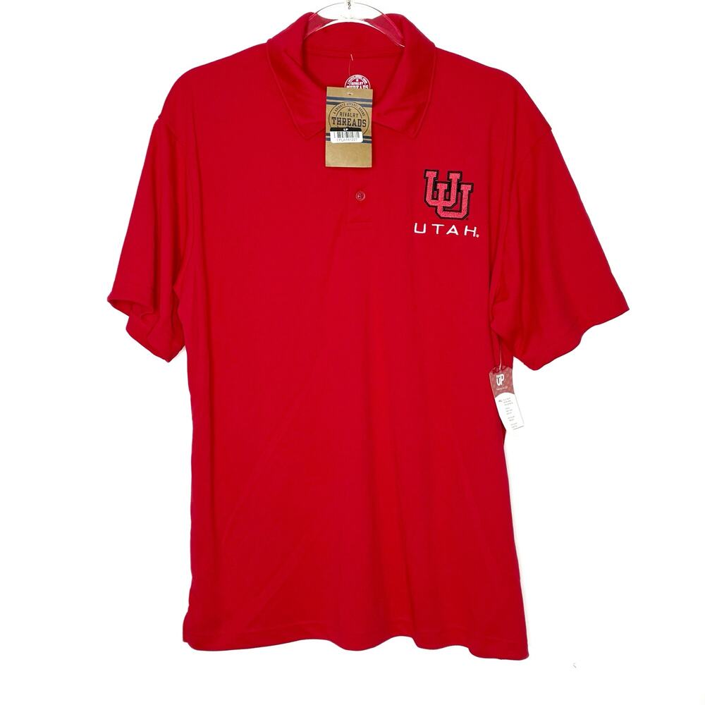 Utah Utes Red Athletic Polo Shirt Short Sleeve Rivalry Threads NWT Mens Large